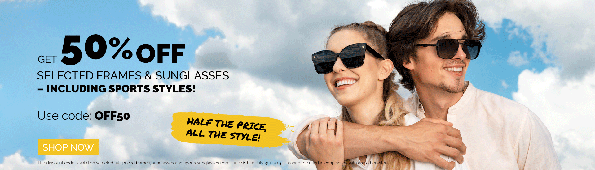 -50% OFF selected glasses and sunglasses
